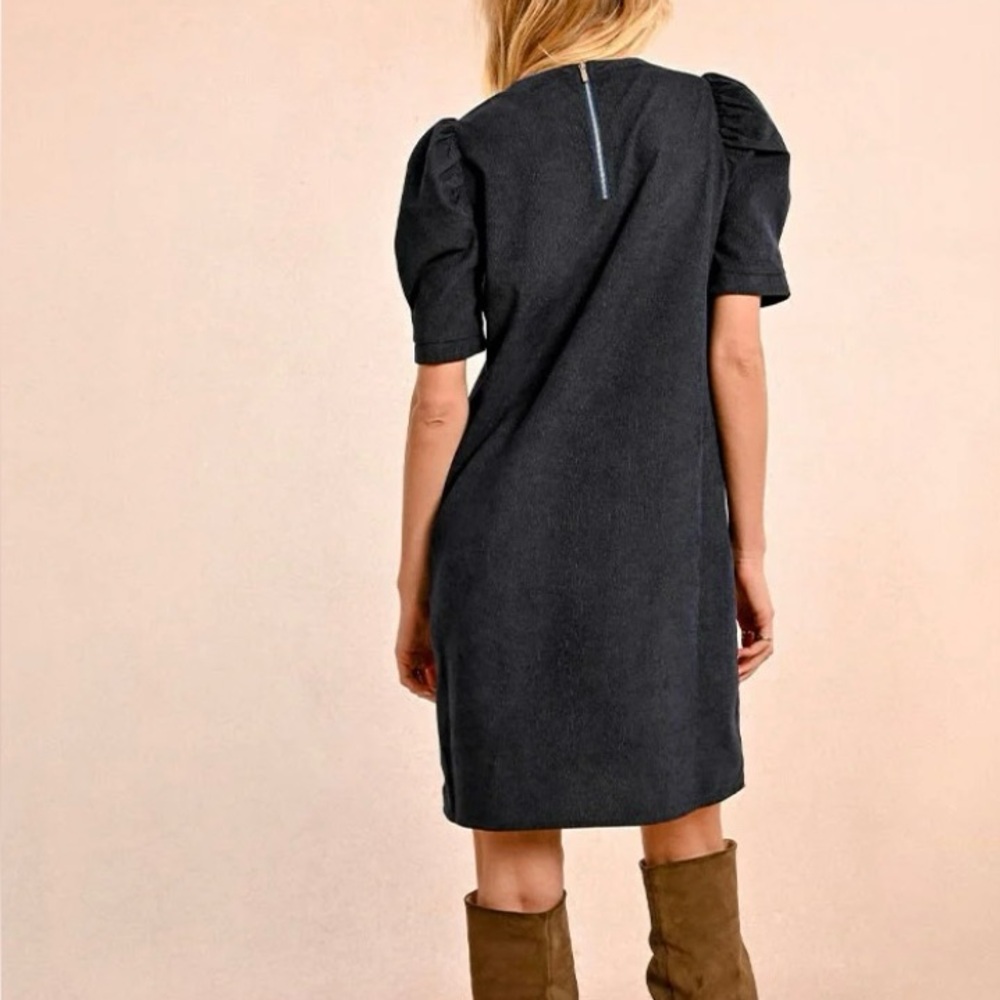 Molly Bracken NWT navy corduroy puff sleeve boho casual dress size S - Picture 12 of 12
